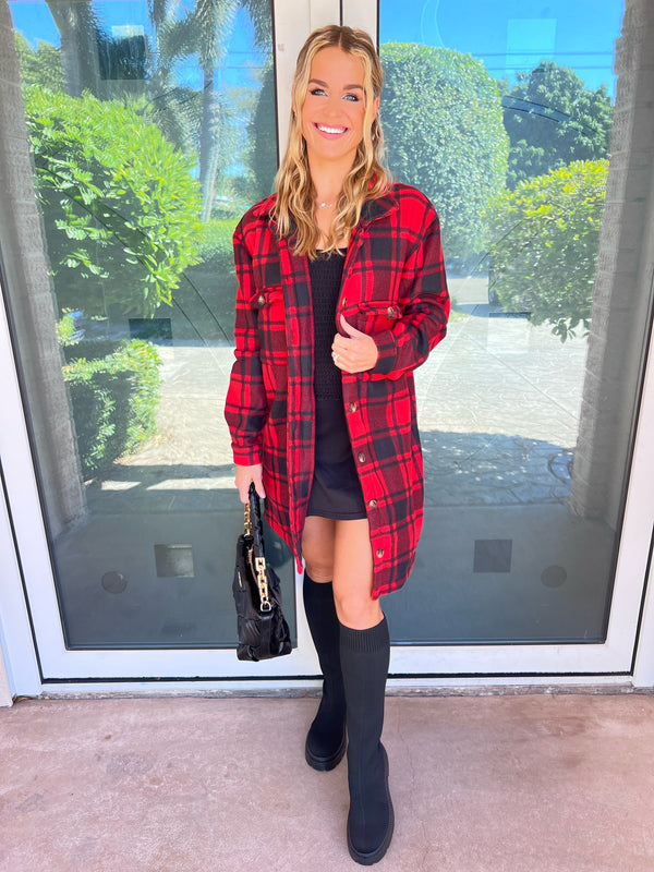 Plush Plaid Collared Longline Coat | 2 Colors