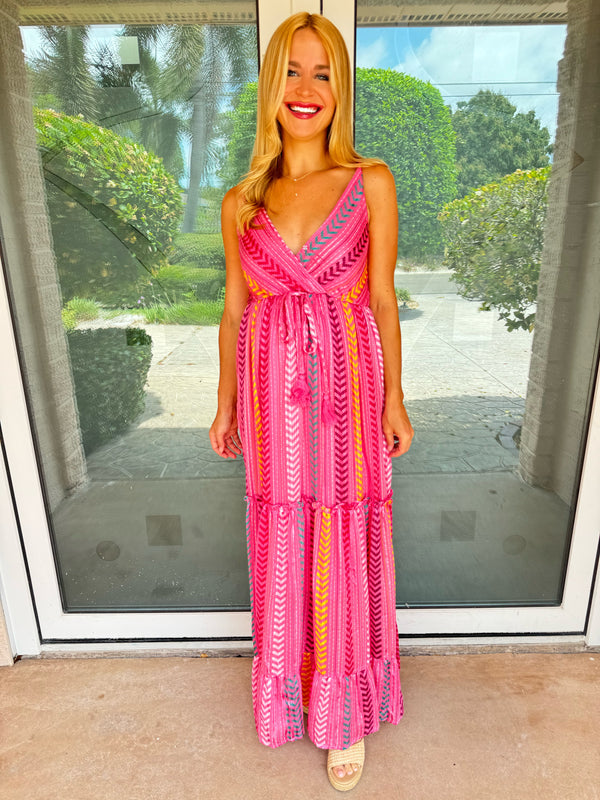 Radiant Feelings Pink Printed Maxi Dress