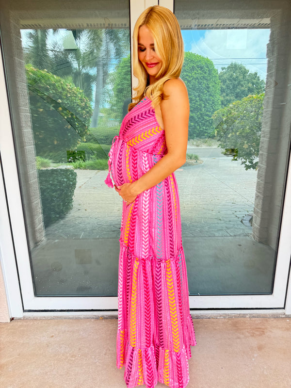 Radiant Feelings Pink Printed Maxi Dress