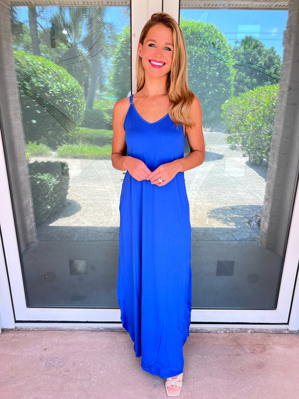 SALE! Good Energy Side Slit Pocket Maxi Dress - Royal Blue