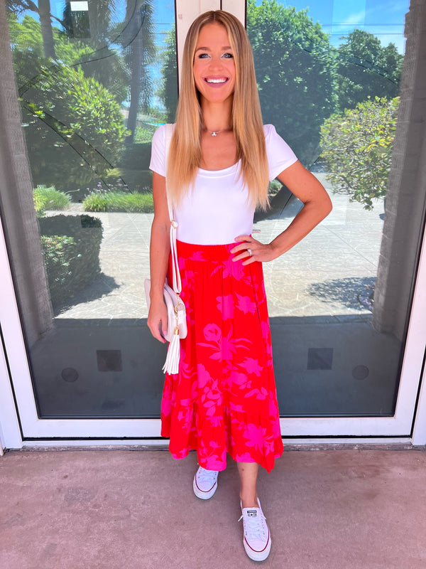 Sensational Summer Vibrant Floral Midi Skirt