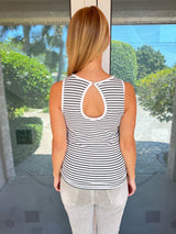 Cutout Back Striped Round Neck Tank | 2 Colors