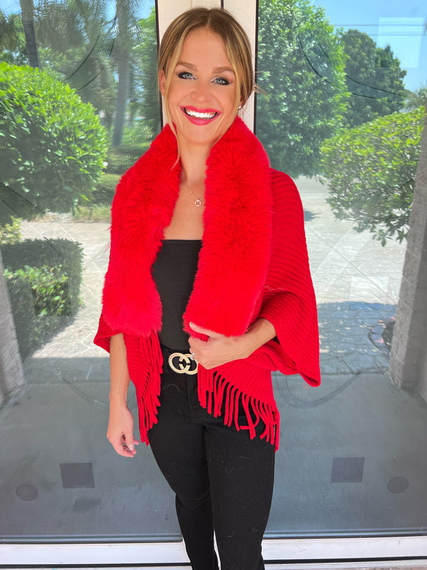 Cloaked in Luxury Fringe Faux Fur Shawl Cardigan | 6 Colors