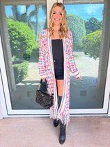 Boho Multicolor Fringe Hem Longline Cardigan