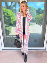 Boho Multicolor Fringe Hem Longline Cardigan