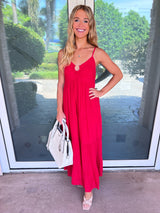 Red Hot Glam Tiered Smocked Maxi Dress