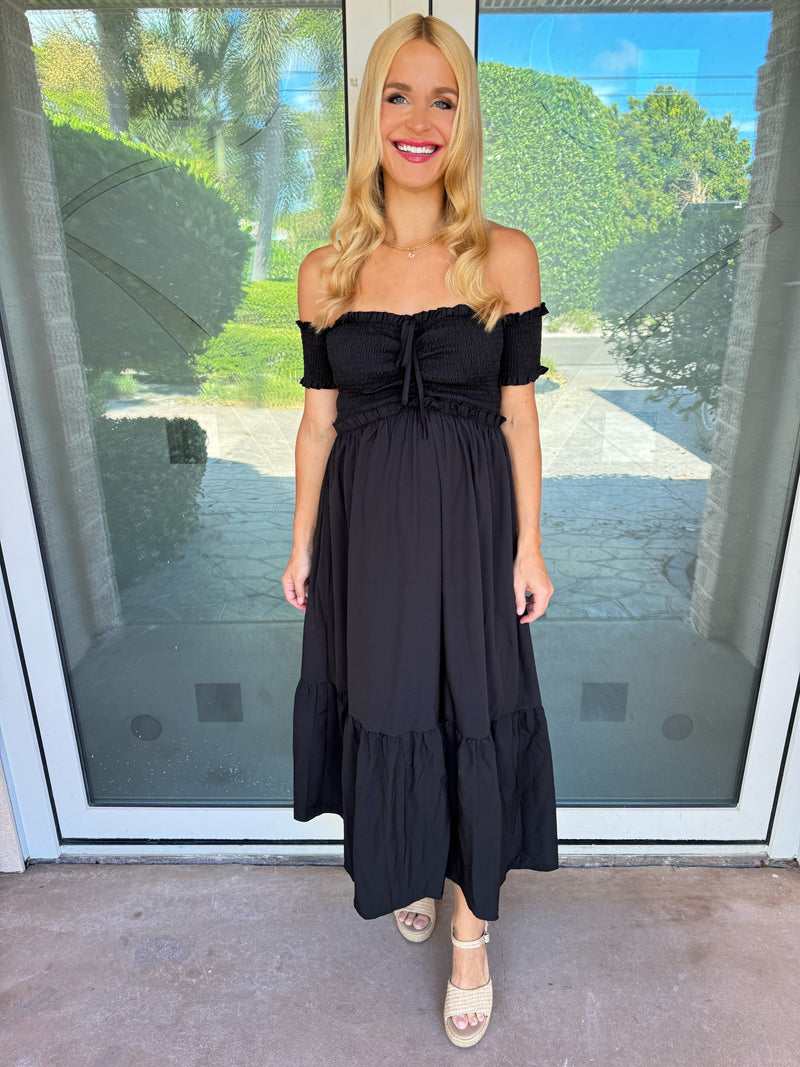 Vienna Off-Shoulder Smocked Midi Dress