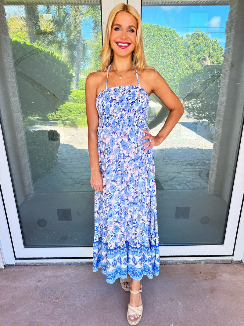 Springtime Smocked Floral Halter Midi Dress | 2 Colors