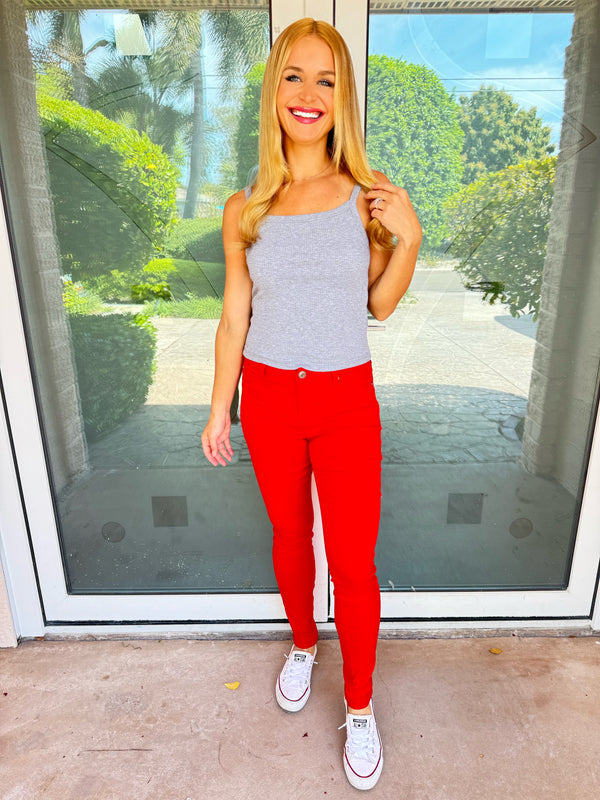 Red Hot Super Stretchy Mid Rise Skinny Jeans