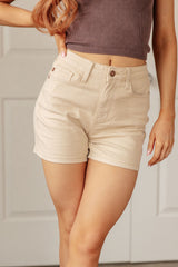 Judy Blue Greta High Rise Shorts in Bone