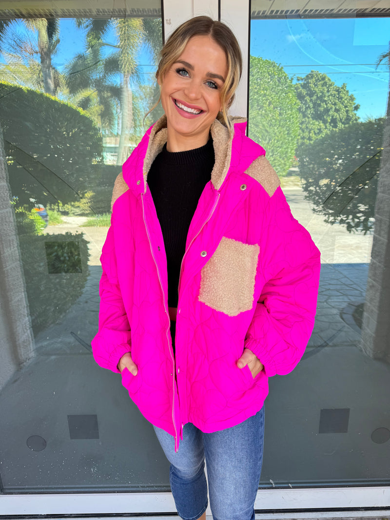 Heart Stitch Pink Puffer Jacket