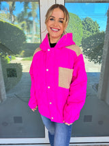 Heart Stitch Pink Puffer Jacket