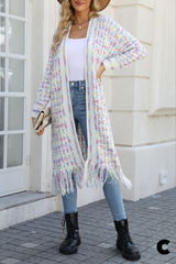 Boho Multicolor Fringe Hem Longline Cardigan