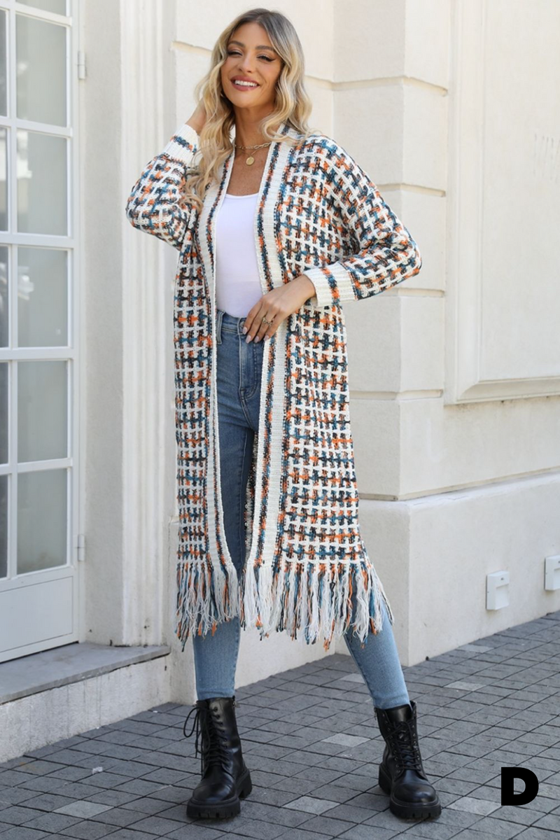 Boho Multicolor Fringe Hem Longline Cardigan