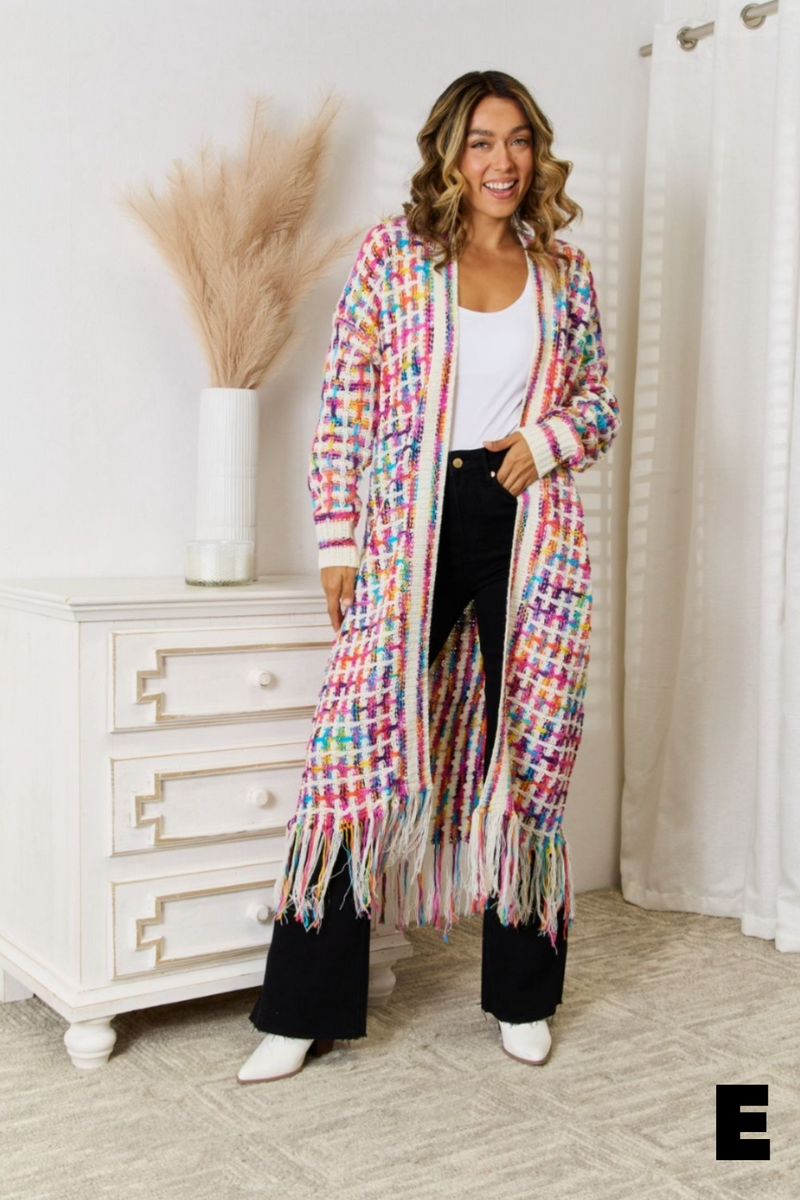 Boho Multicolor Fringe Hem Longline Cardigan