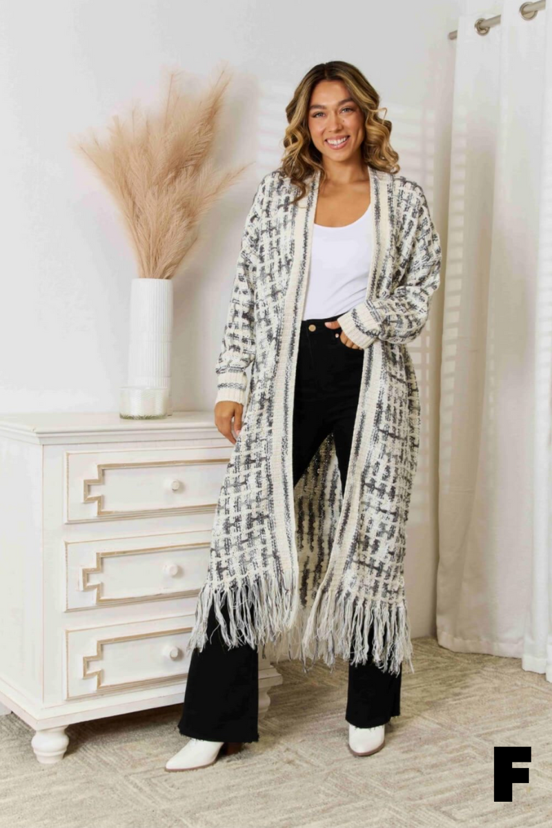 Boho Multicolor Fringe Hem Longline Cardigan