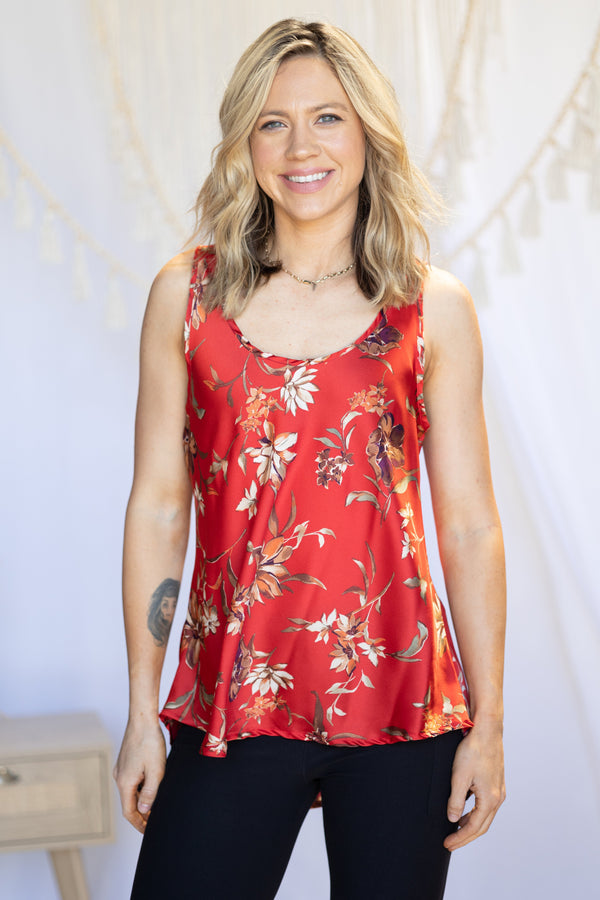 Red Floral Sleeveless Blouse