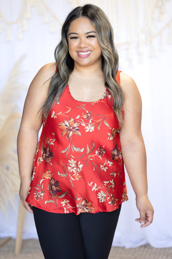 Red Floral Sleeveless Blouse