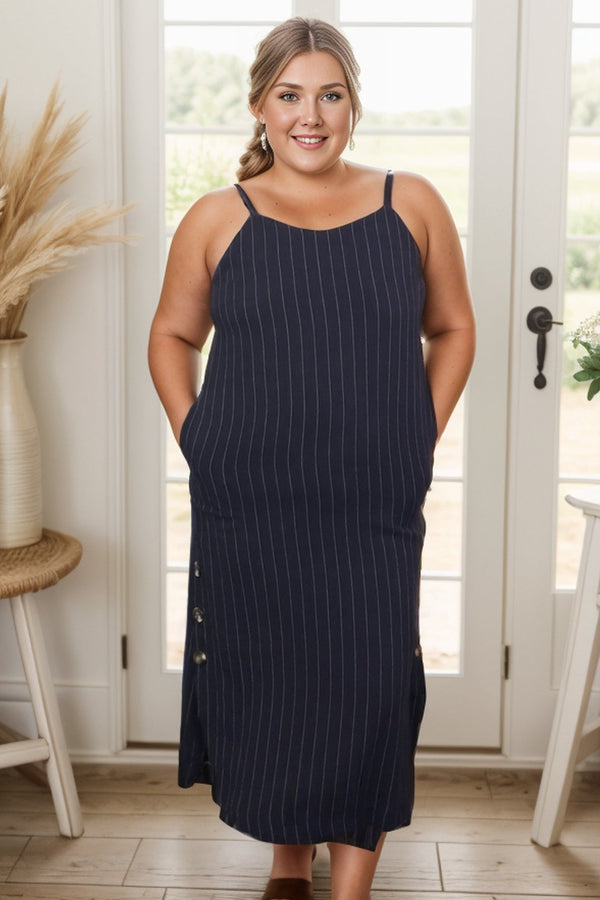 Pinstriped Navy Dress