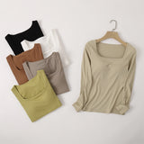 Square Neck Ribbed Built-in-Bra Long Sleeve Top | 6 Colors