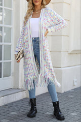 Boho Multicolor Fringe Hem Longline Cardigan