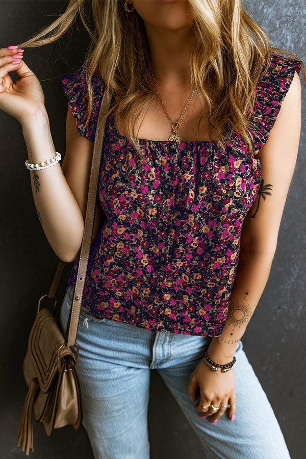 Flirty Florals Square Neck Blouse