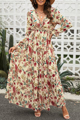 Beautiful Boho Floral Flounce Long Sleeve Maxi Dress