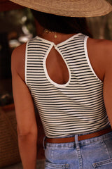 Cutout Back Striped Round Neck Tank | 2 Colors