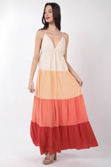 Sunset Color Block Tied Back Maxi Dress