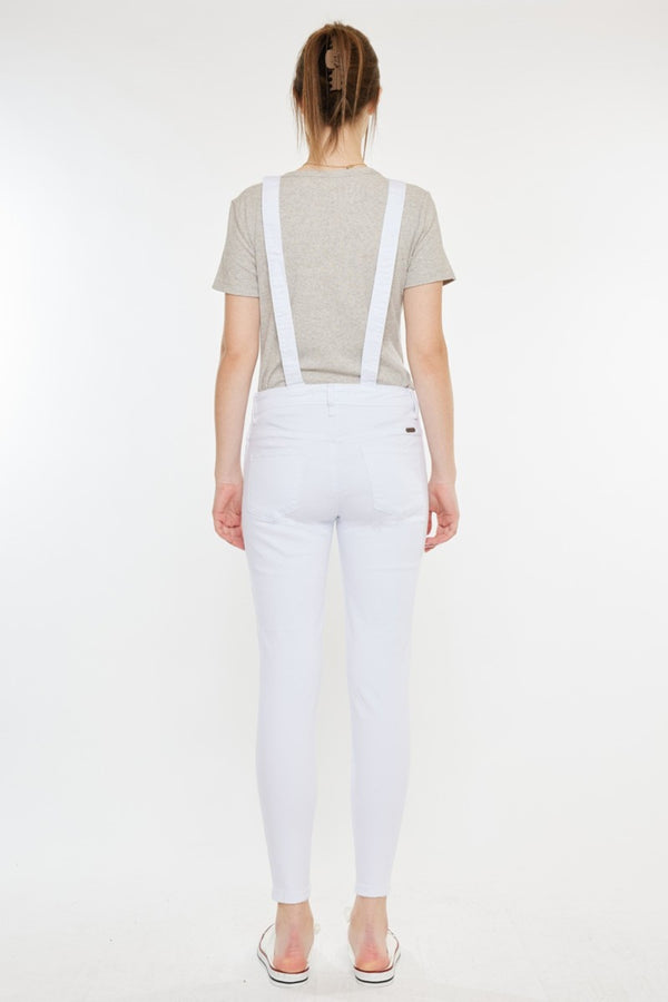 30% OFF! Kancan White Distressed Skinny Denim Overalls