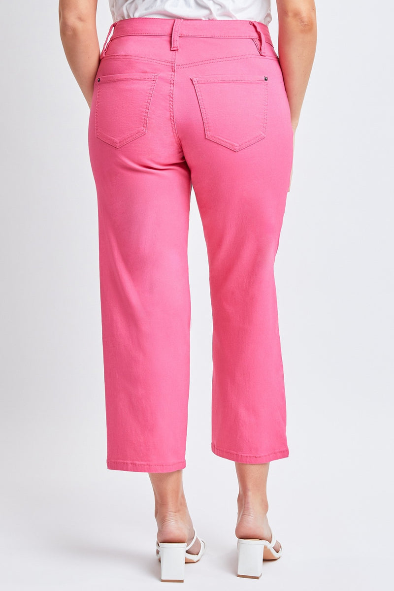 Fiery Coral Tummy Control Stretchy Mid Rise Cropped Jeans