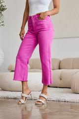 French Fuchsia Tummy Control Wide Leg Cropped Jeans