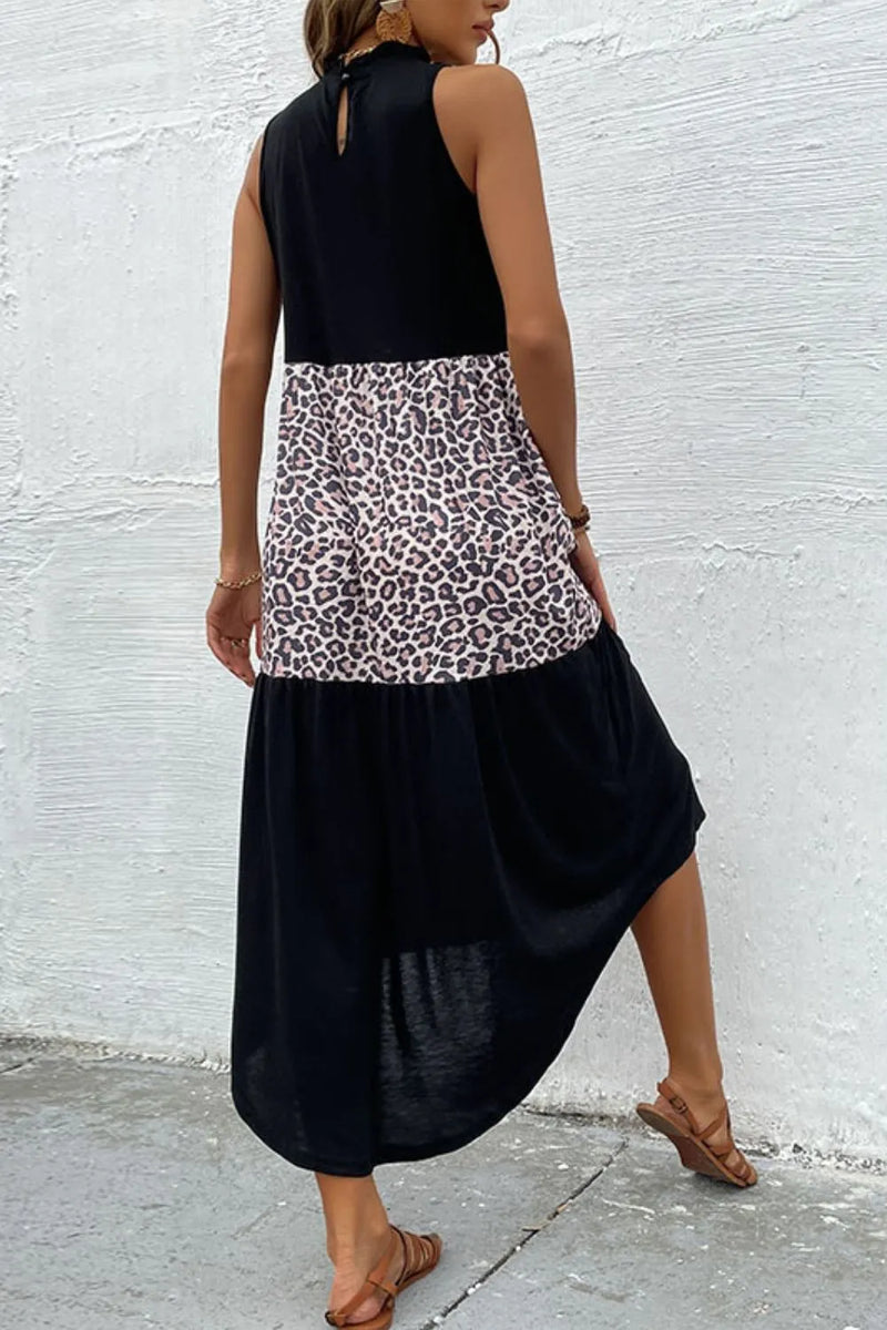 Leopard Contrast Hi-Low Hem Dress