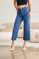 Tummy Control Wide Leg Cropped Jeans - Blue Slate