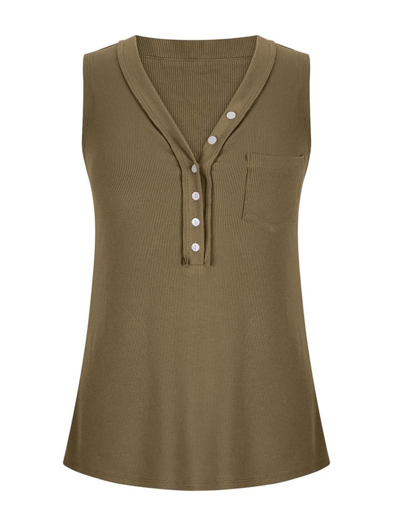 Classic V-Neck Buttoned Tank | 7 Colors