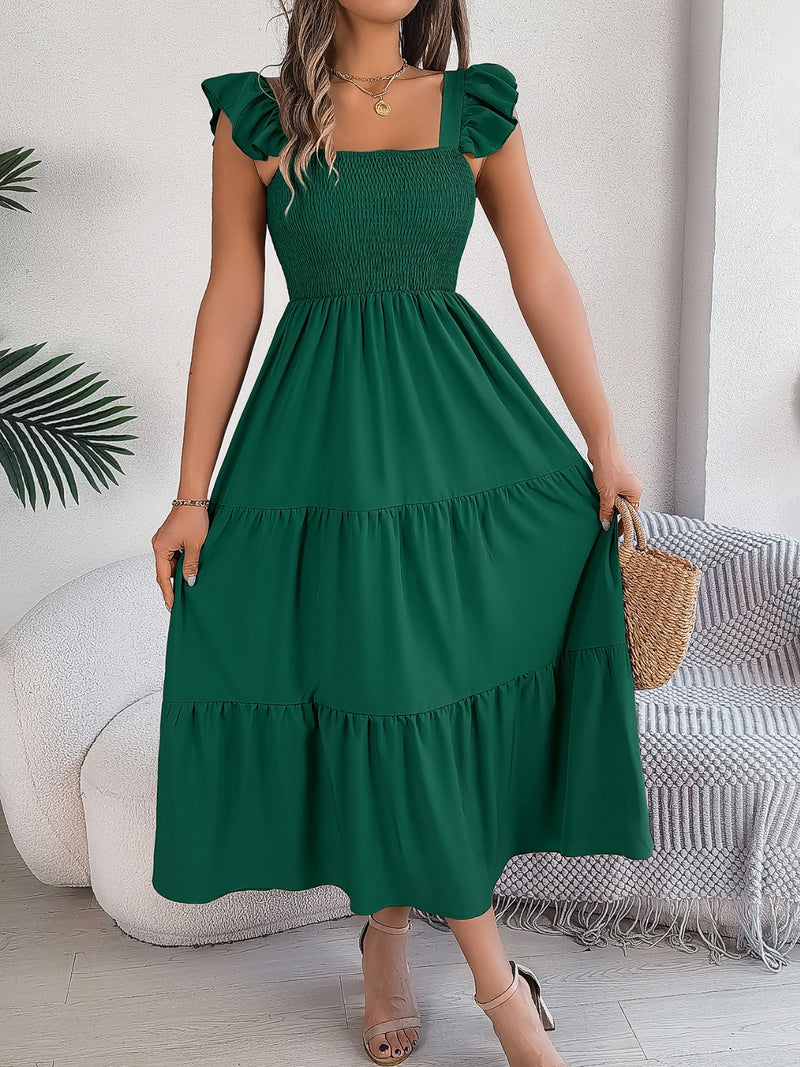 Smocked Square Neck Cap Sleeve Midi Dress | 5 Colors