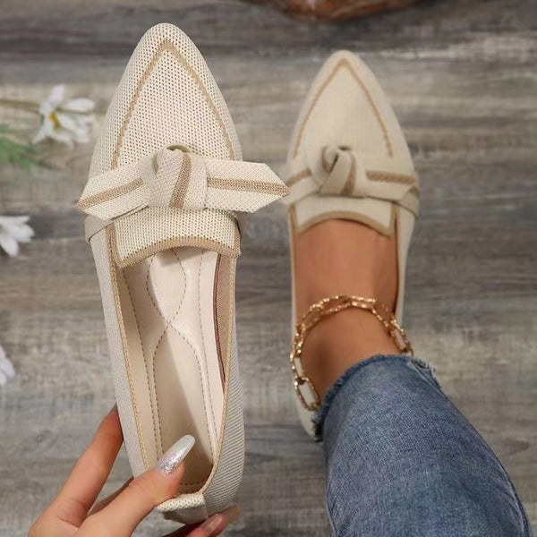 Bow Contrast Trim Point Toe Loafers | 5 Colors