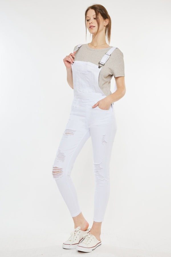 30% OFF! Kancan White Distressed Skinny Denim Overalls