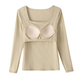 Square Neck Ribbed Built-in-Bra Long Sleeve Top | 6 Colors