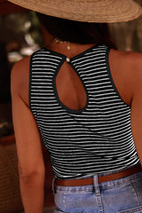 Cutout Back Striped Round Neck Tank | 2 Colors