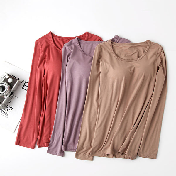 Ultra Soft Built-in-Bra Long Sleeve Top | 6 Colors