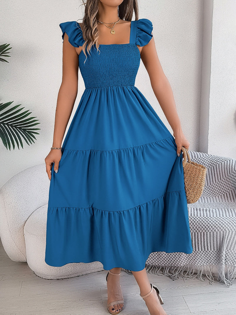 Smocked Square Neck Cap Sleeve Midi Dress | 5 Colors