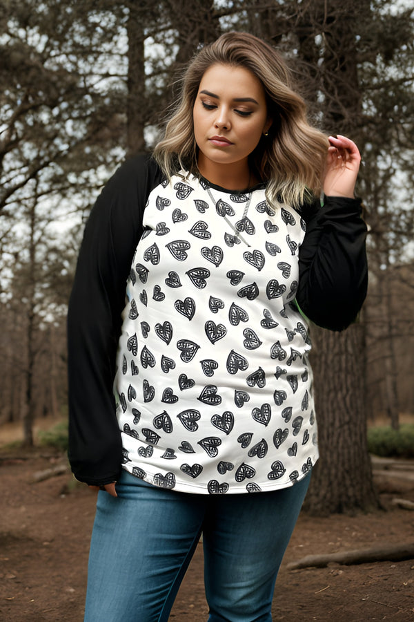 Little Black Hearts Raglan Top