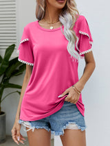 Harper Pom Trim Flutter Sleeve Tee | 6 Colors