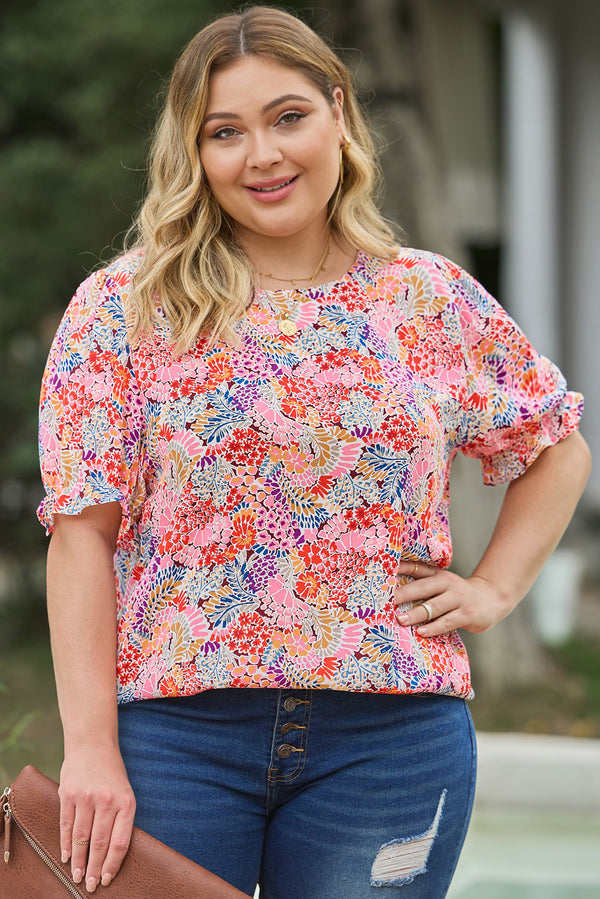 Plus Size Season of Blooms Flounce Sleeve Blouse