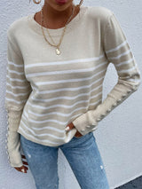 Skylar Striped Decorative Button Knit Top | 3 COLORS