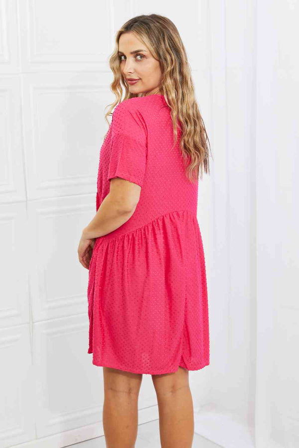 SALE! BOMBOM Another Day Swiss Dot Casual Dress in Fuchsia