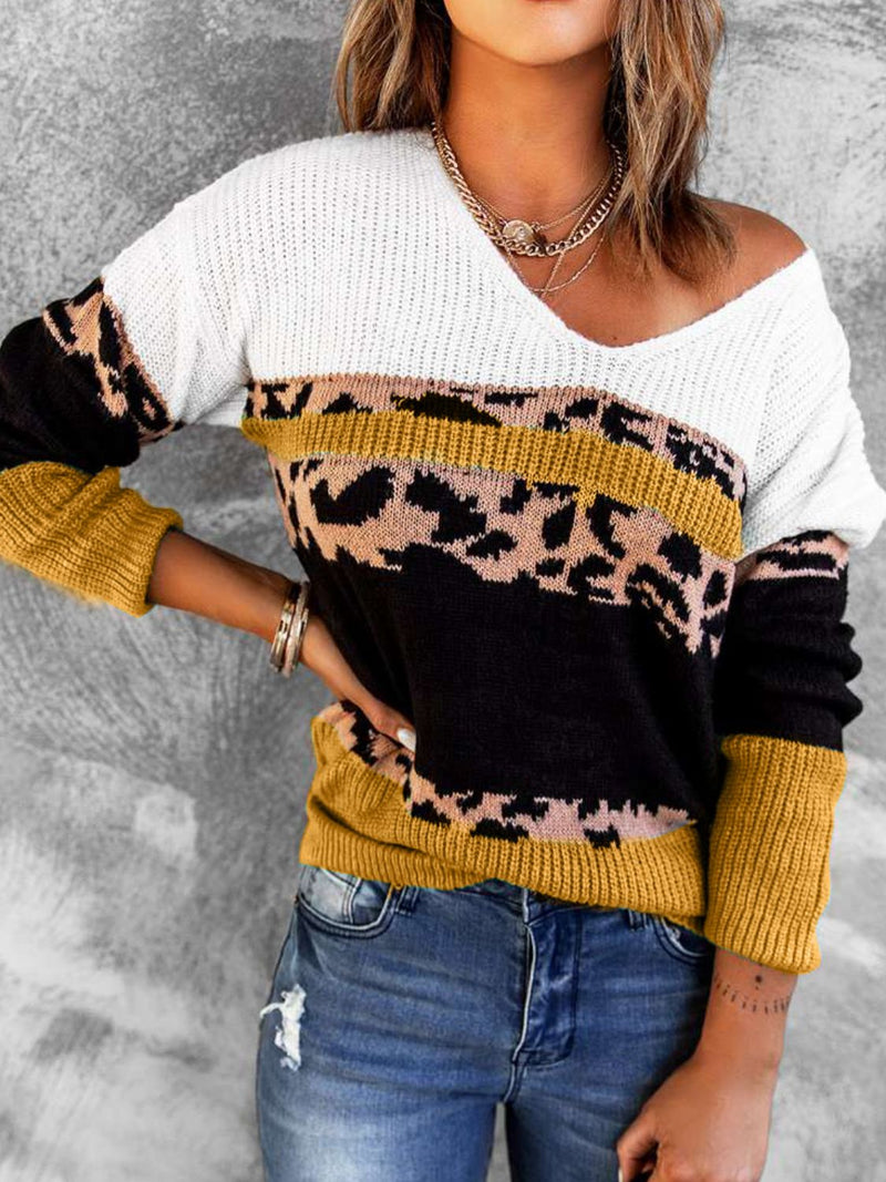 BESTSELLER! Leopard Color Block Rib-Knit Sweater