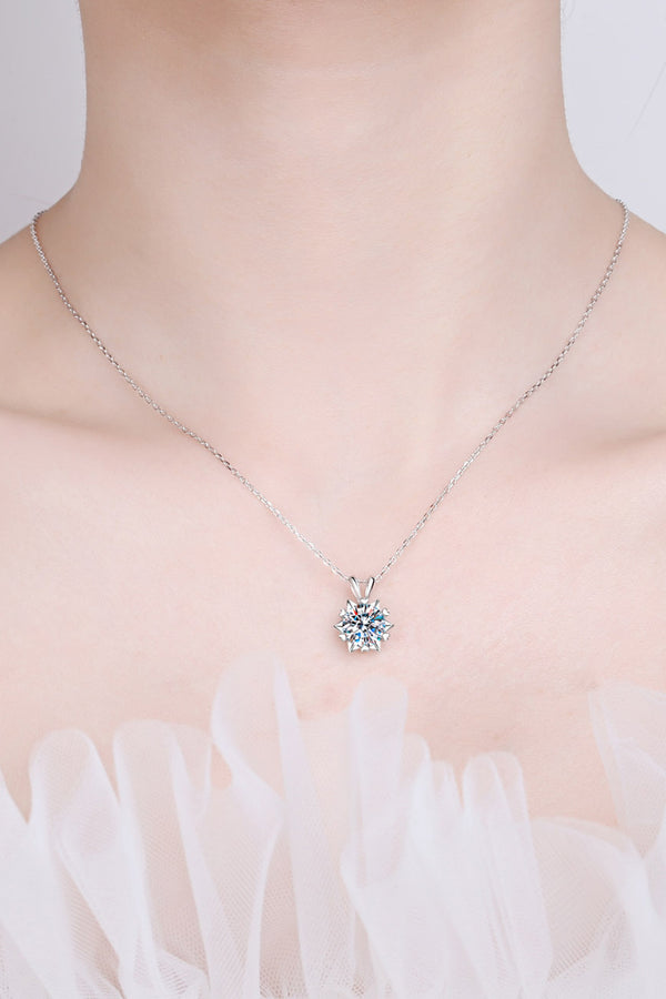 1 Carat Heart Detail Halo Silver Moissanite Pendant Necklace