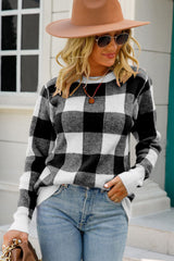 Chelsea Checkered Ribbed Trim Knit Pullover | 3 COLORS